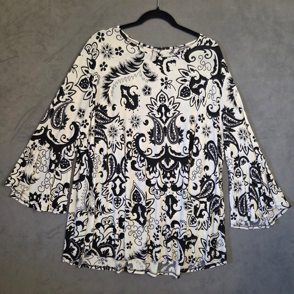 Paisley Bell Sleeve Top Women's 4XL Boho Retro Casual Office Hippy USA Stretch